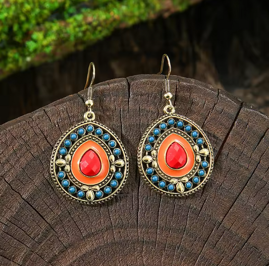 Vintage Colorful Flower Round Drop Earrings