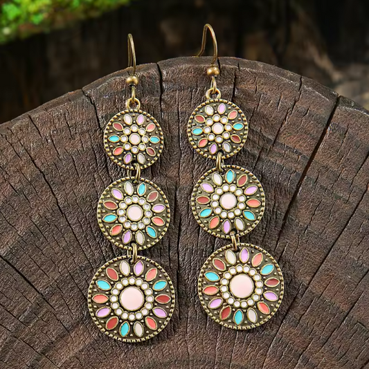Vintage Boho Colorful Flower Dangle Earrings