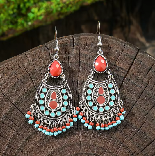 Ethnic Retro Boho Hollow Flower Dangle Earrings