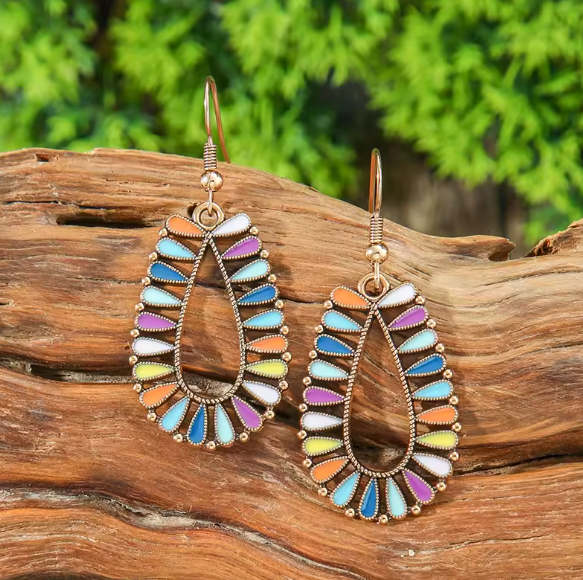 Vintage Boho Rainbow Bloom Drop Earrings