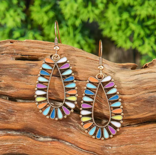 Vintage Boho Rainbow Bloom Drop Earrings