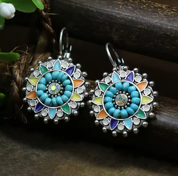Vintage Ethnic Drop Oil Flower Earrings