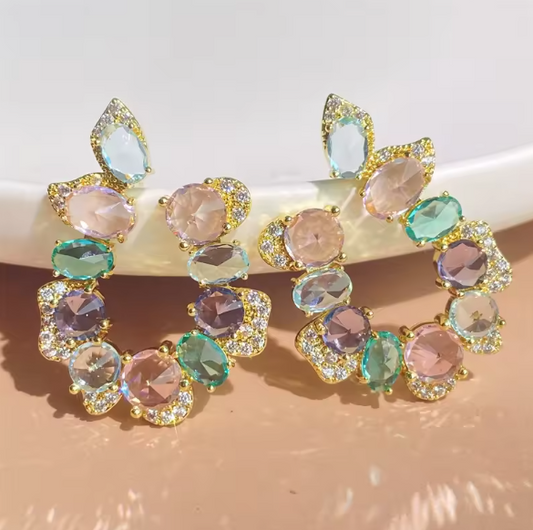 Colorful Crystal Zircon Circle Earrings