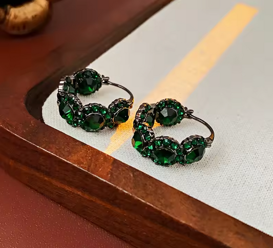 Vintage Green Rhinestone Earrings
