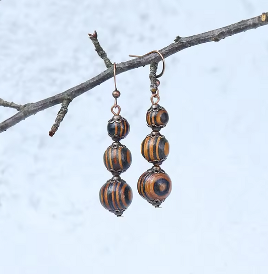 Vintage Bohemian Bead Wooden Drop Earrings