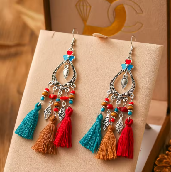 Bohemian Stone Beads Colorful Tassel Earrings