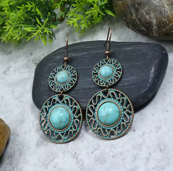 Vintage Boho Blue Stone Drop Earrings