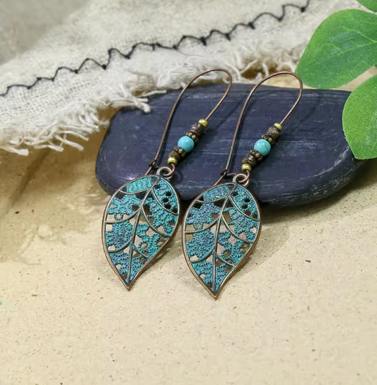 Vintage Boho Leaf Long Dangle Earrings