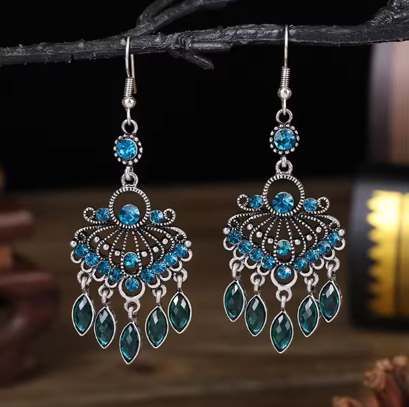 Blue Crystal Dangle Bohemian Earrings