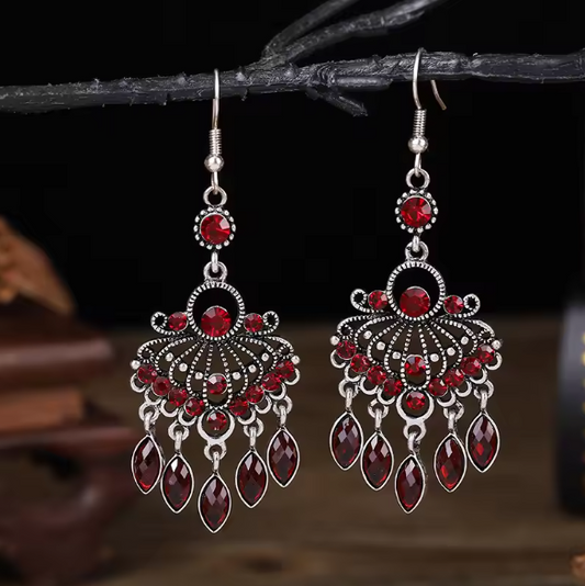 Red Crystal Dangle Bohemian Earrings