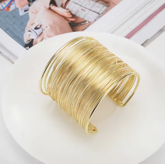 Classic Open Cuff String Gold Bracelet