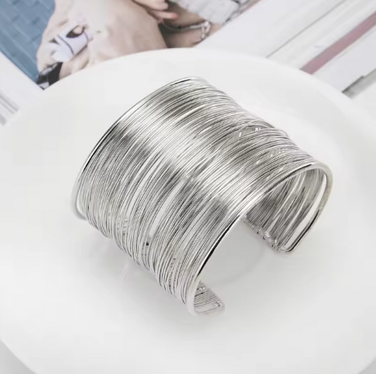 Retro Open Cuff String Silver Bracelet