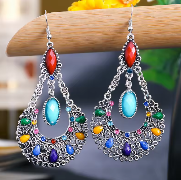 Ethnic Boho Colorful Bead Crystal Earrings