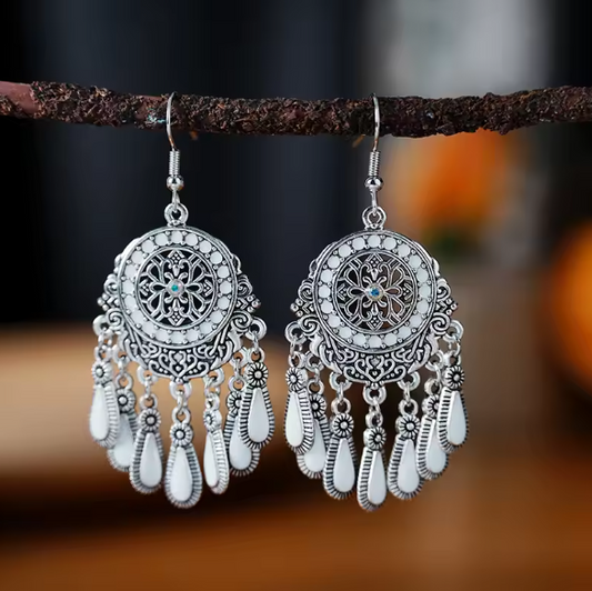 Vintage Waterdrop White Tassel Boho Earrings