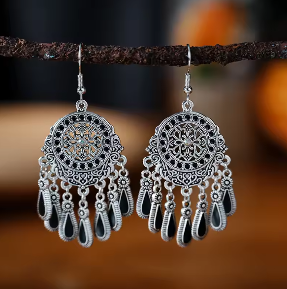 Vintage Black Tassel Boho Earrings
