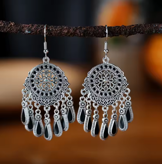 Vintage Black Tassel Boho Earrings