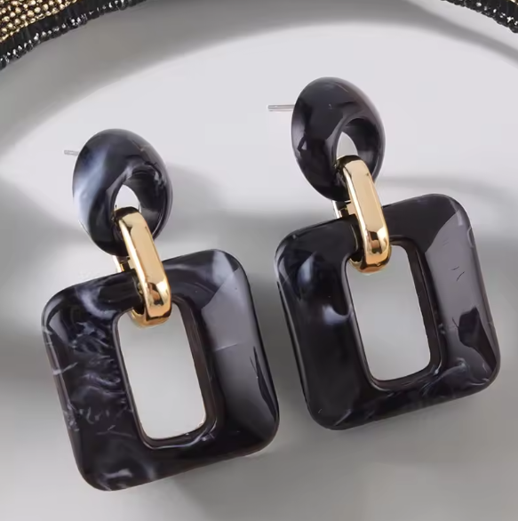 Black Square Resin Acrylic Drop Earrings