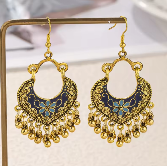 Boho Ethnic Carved Flower Dangle Earrings
