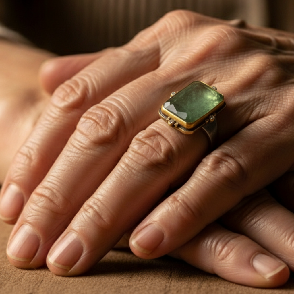 Vintage Green Glass Gold Ring