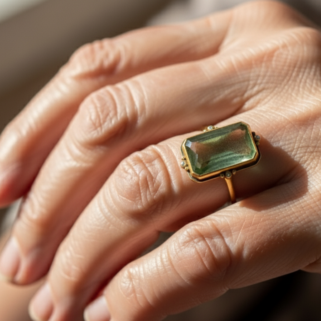 Vintage Green Glass Gold Ring