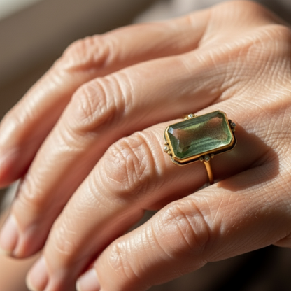 Vintage Green Glass Gold Ring