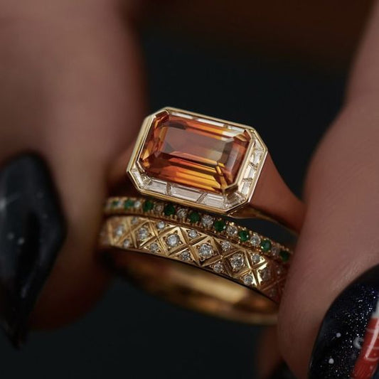 Vintage Orange Zirconia Golden Ring Set