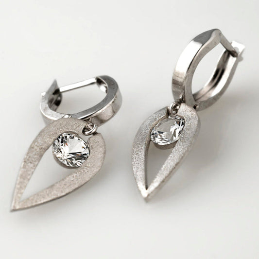 Vintage Silver Forged Zirconia Earrings