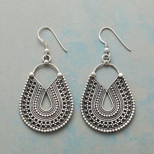 Vintage Mandala Drop Silver Earrings
