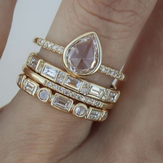 Vintage Oval Glass Ring Set